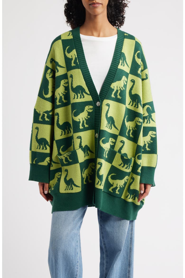 Dino Drama Oversize Jacquard Cardigan (Women) | Nordstrom