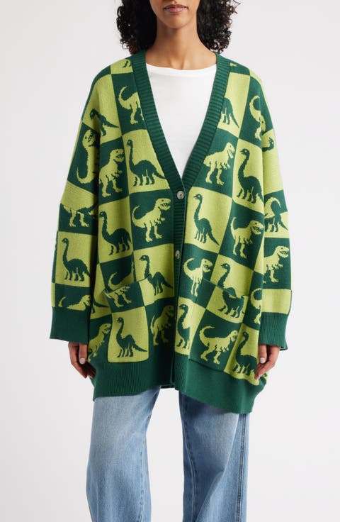 Dino Drama Oversize Jacquard Cardigan