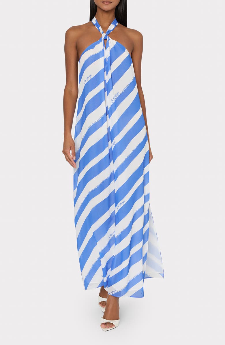 Milly Ava Cross Halter Cover-Up Dress, Alternate, color, Blue/ White