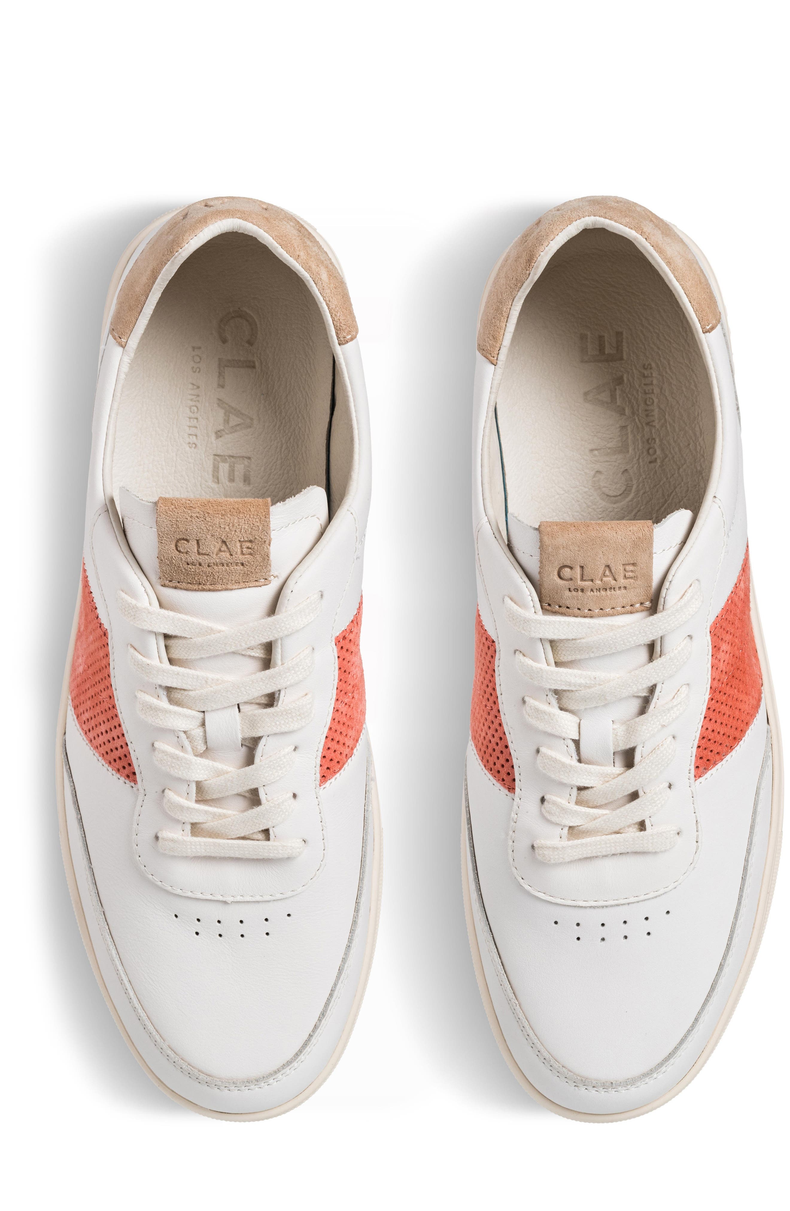 CLAE Davis Perforated Leather Sneaker, Alternate, color, Off White Safari Camellia