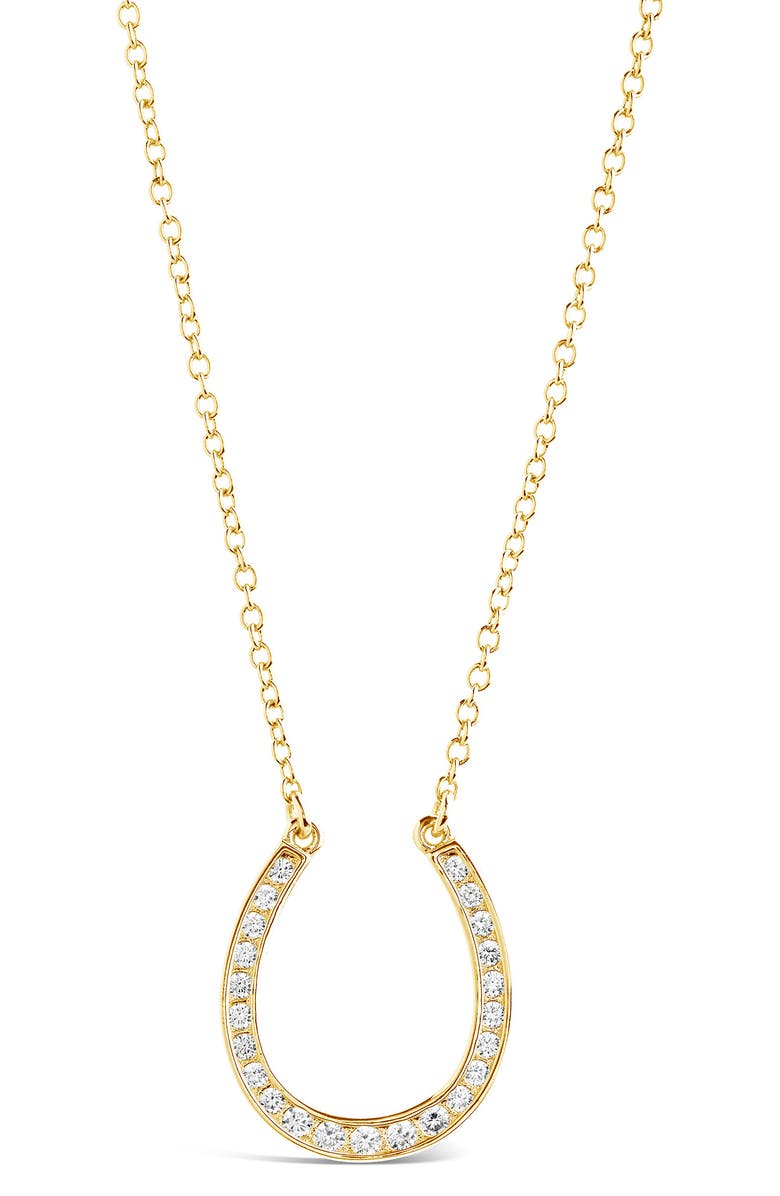 Sterling Forever CZ Horseshoe Pendant Necklace, Alternate, color, Gold