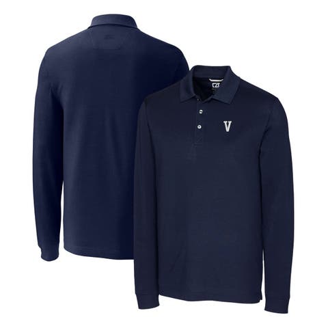 Men's Cutter & Buck Navy Villanova Wildcats Advantage Tri-Blend Pique Long Sleeve Polo