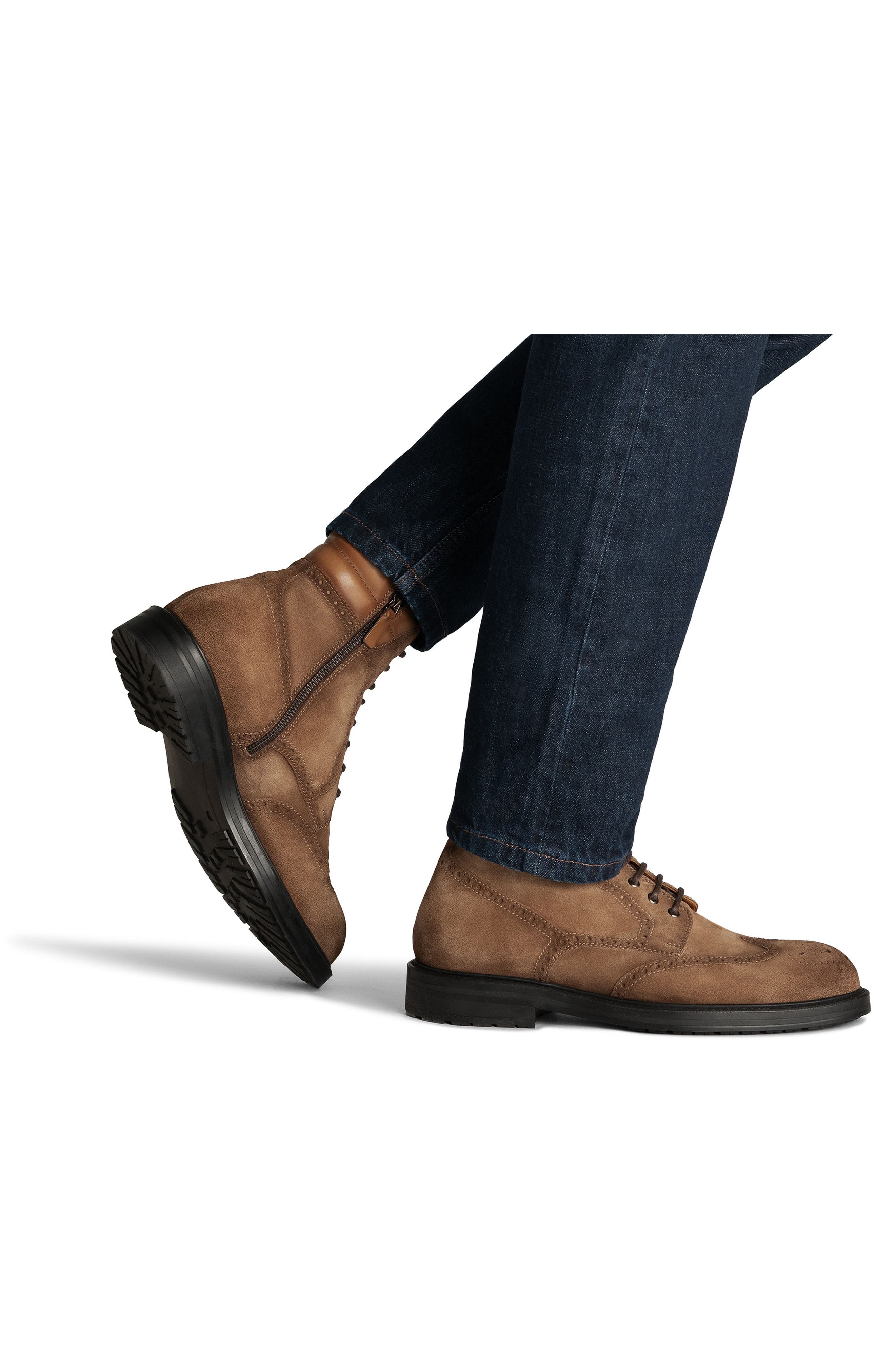 Mercio Leather Wingtip Boot, Alternate, color, CASTORO SUEDE