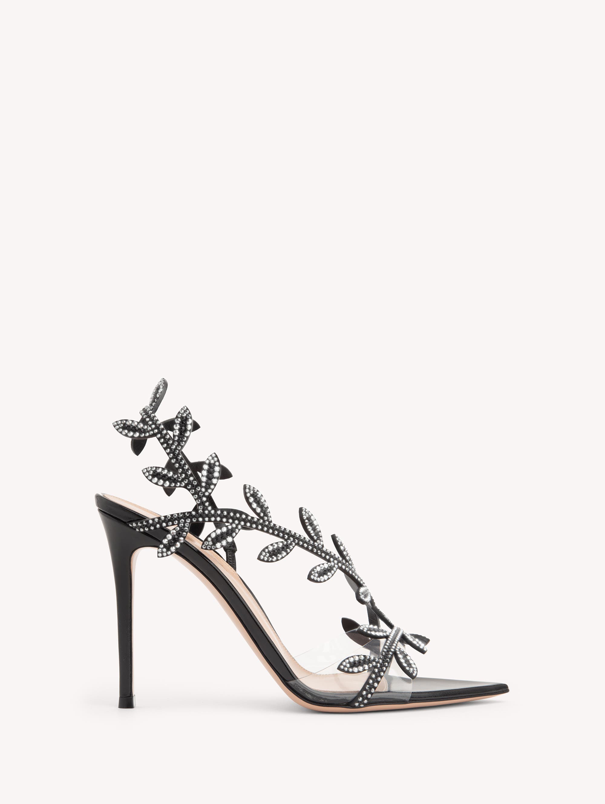Gianvito Rossi Crystal Flavia Sandal, Main, color, Black Leather