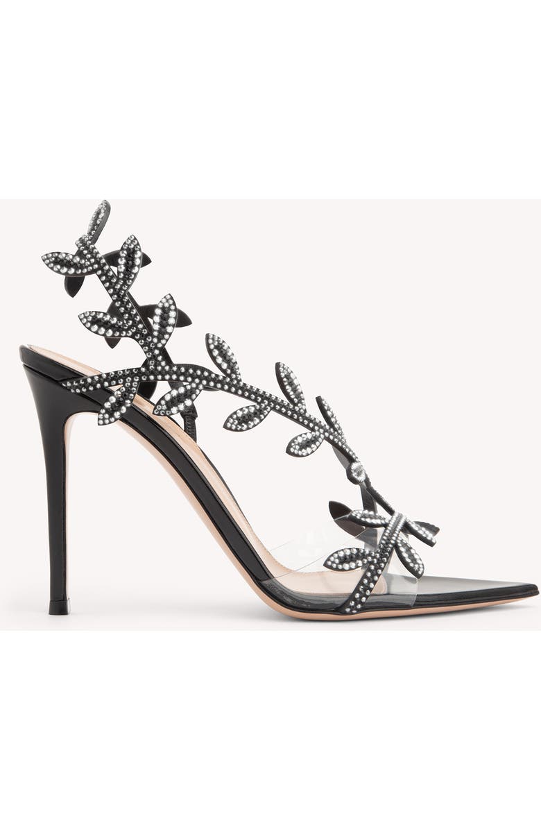 Gianvito Rossi Crystal Flavia Sandal, Main, color, Black Leather