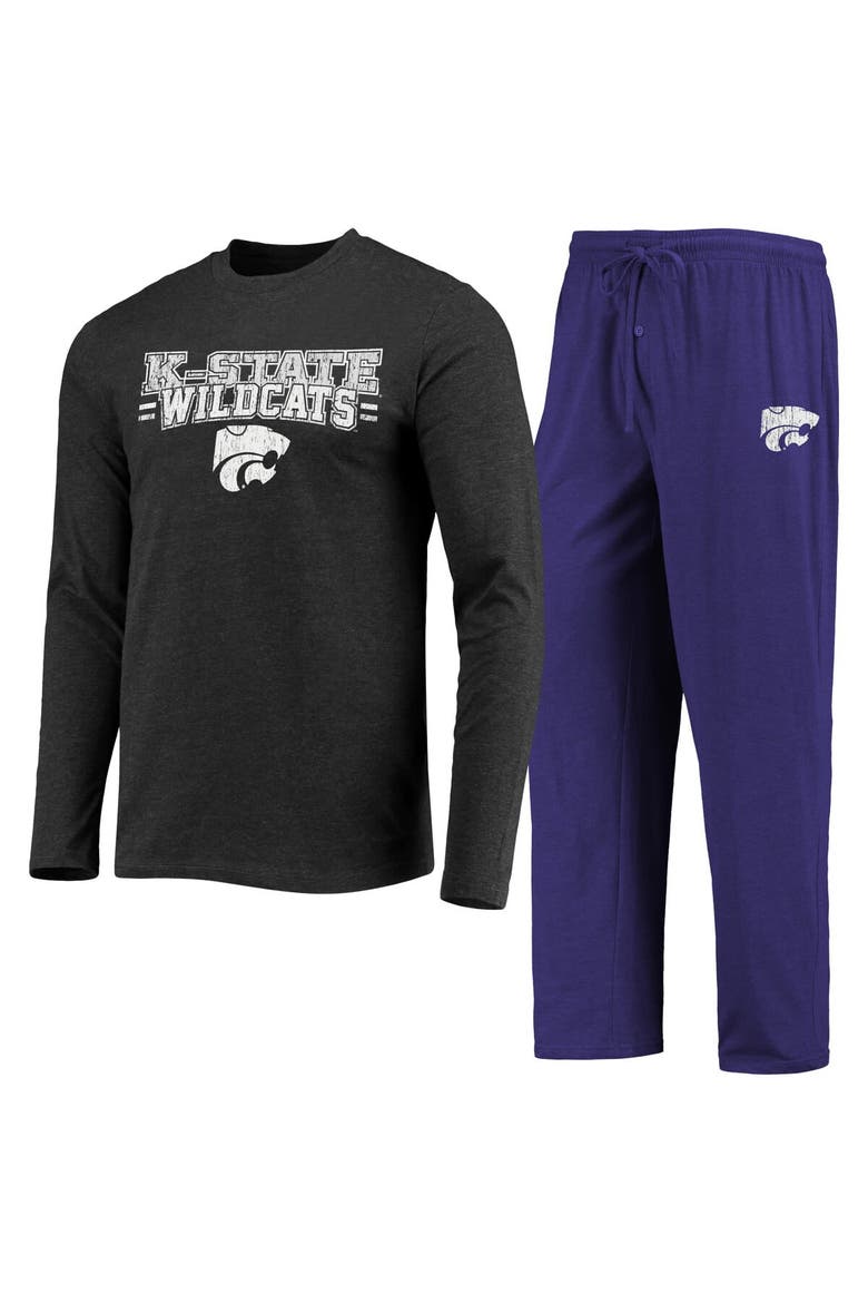 Men's Concepts Sport Purple/Heathered Charcoal Kansas State Wildcats Meter Long Sleeve T-Shirt & Pants Sleep Set, Alternate, color, Purple