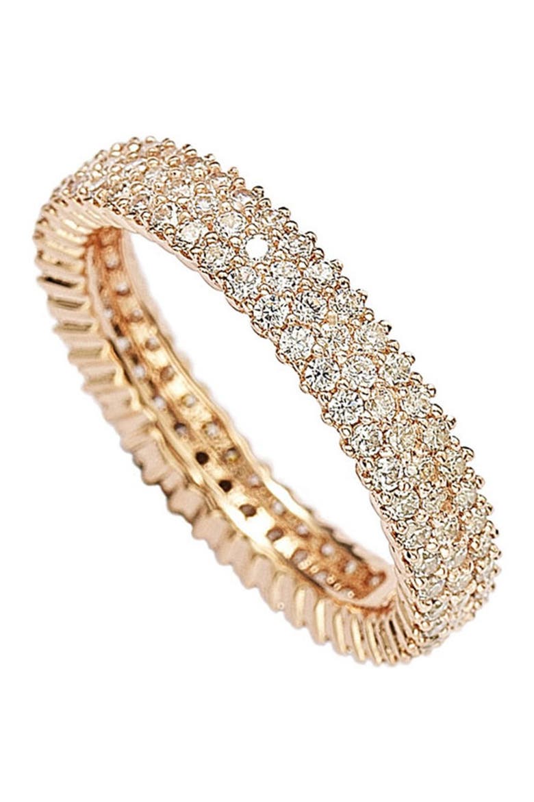 14K Rose Gold Plated Sterling Silver Micro-Pavé White CZ Eternity Band Ring, Main, color, ROSE