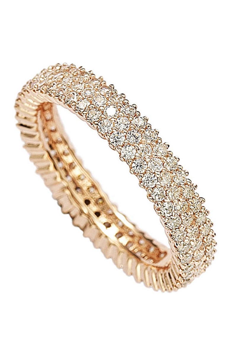 SUZY LEVIAN 14K Rose Gold Plated Sterling Silver Micro-Pavé White CZ Eternity Band Ring, Main, color, Rose