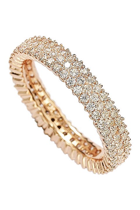 14K Rose Gold Plated Sterling Silver Micro-Pavé White CZ Eternity Band Ring