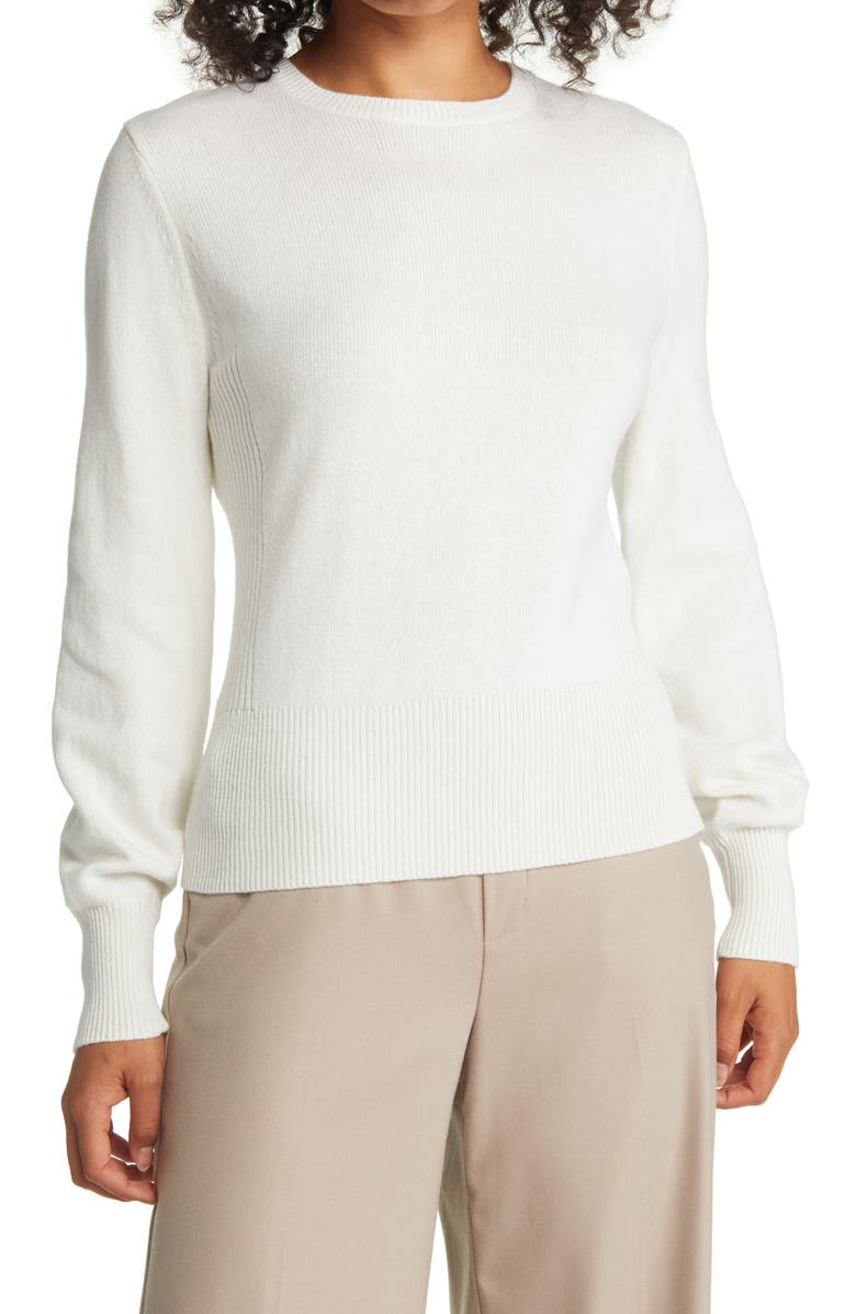 Nordstrom Puff Sleeve Cotton & Wool Sweater, Main, color, Ivory Cloud