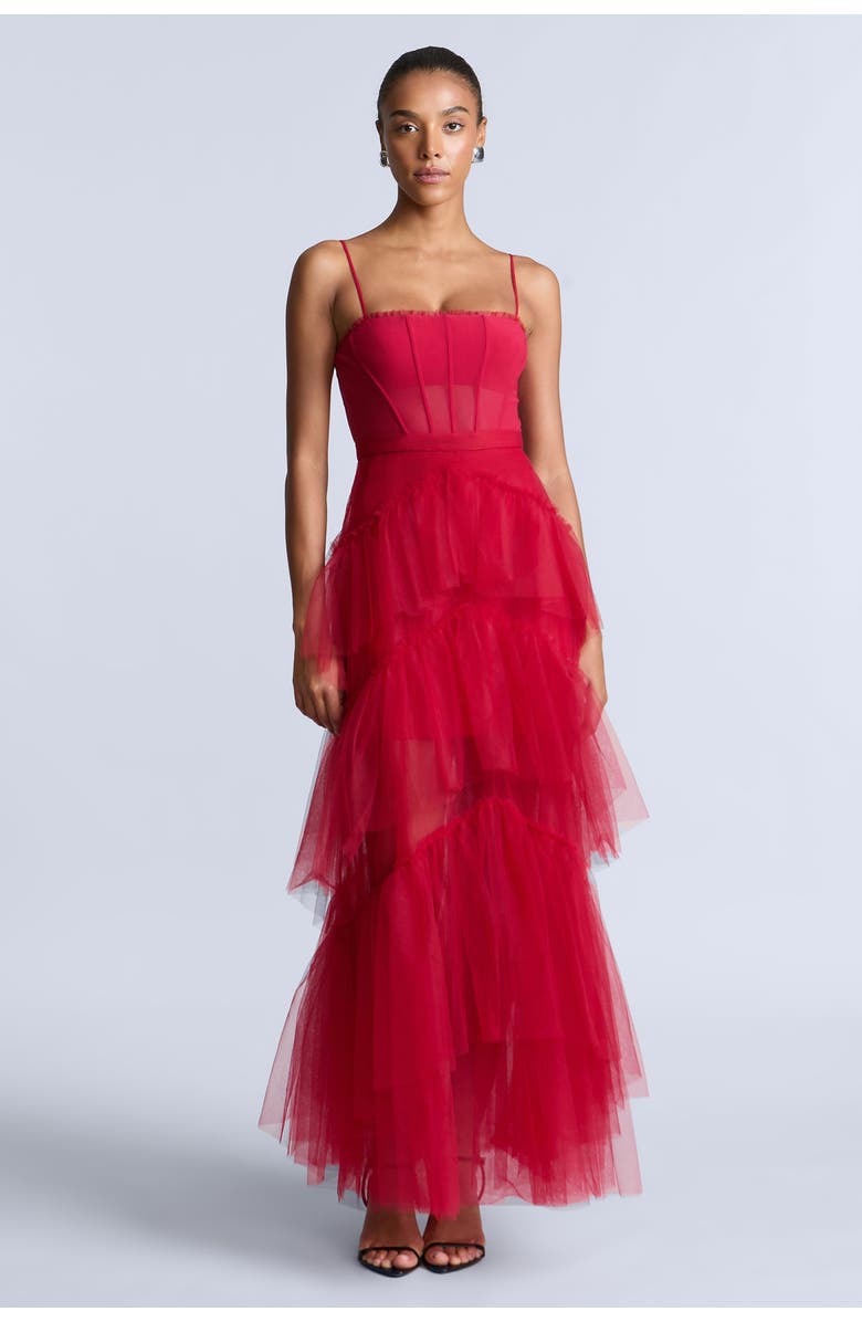 BCBGMAXAZRIA Oly Tiered Ruffle Tulle Evenin, Alternate, color,