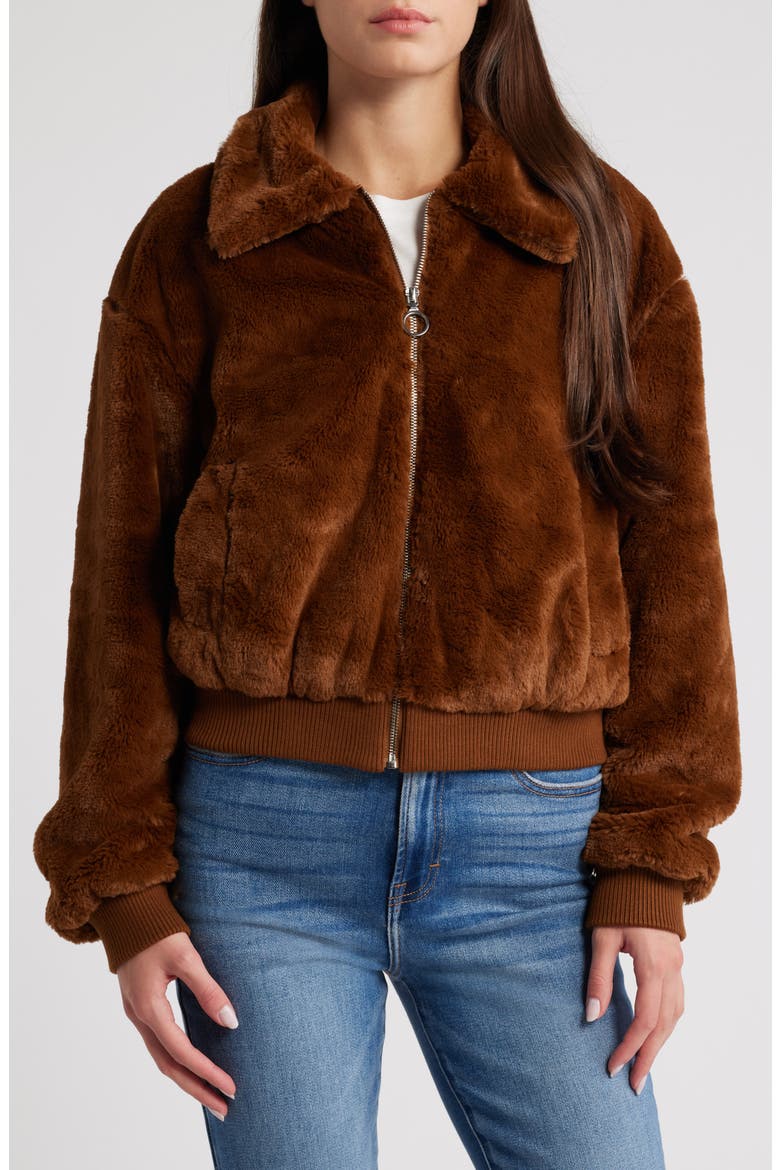 Faux Fur Jacket, Alternate, color, MILK CHOCOLATE