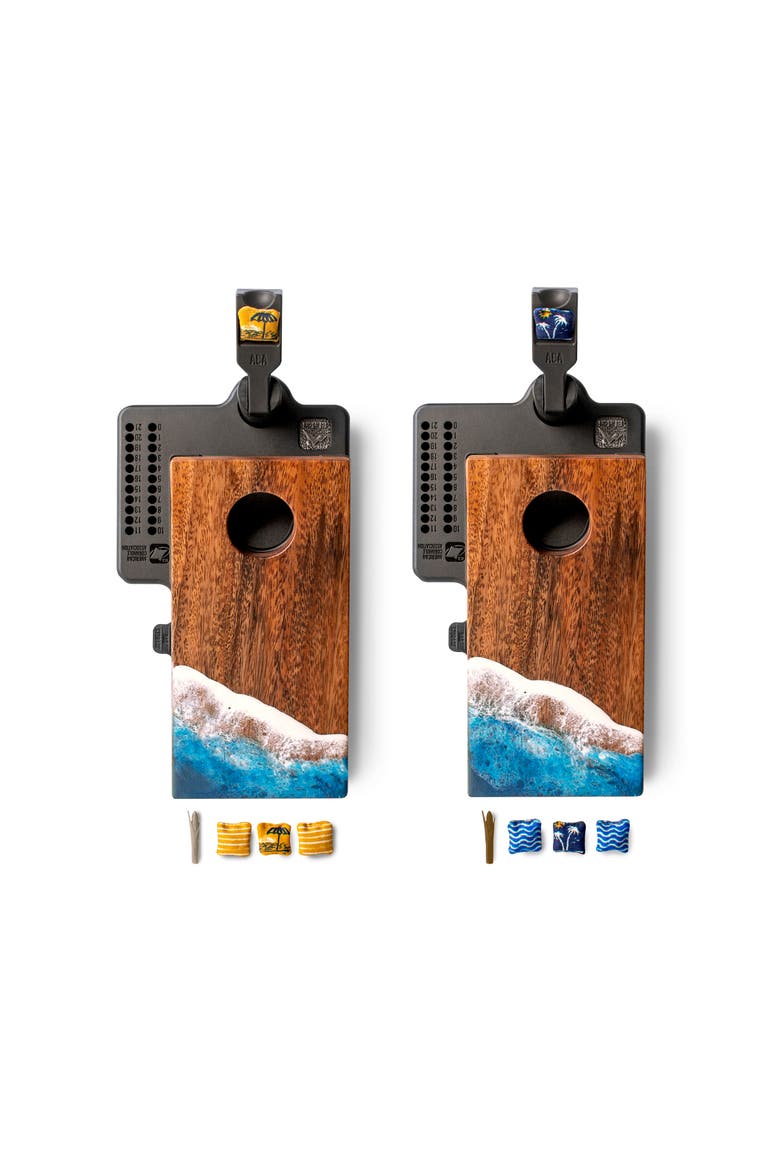 The Beach Epoxy Resin Mahogany Pathfinder Art Mini Tabletop Cornhole Game, Main, color, Beach blue