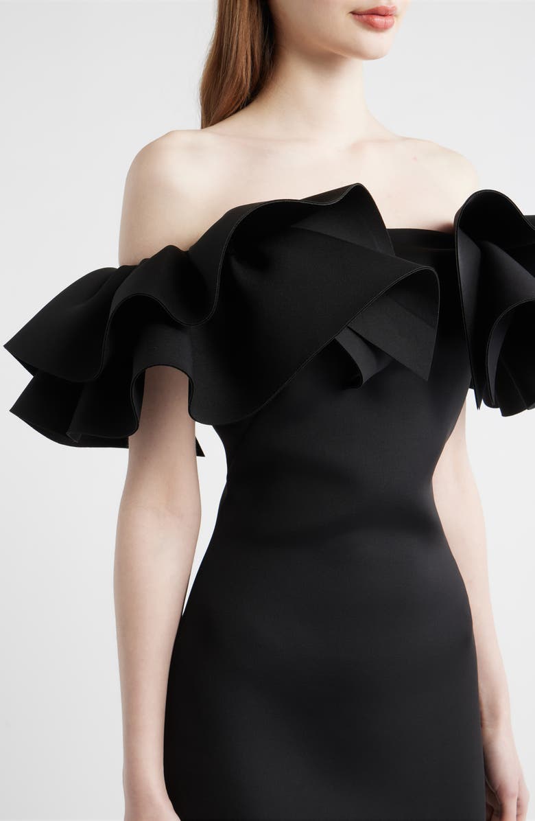 Anne Klein Ruffle Off the Shoulder Scuba Crepe Cocktail Dress, Alternate, color, Anne Black