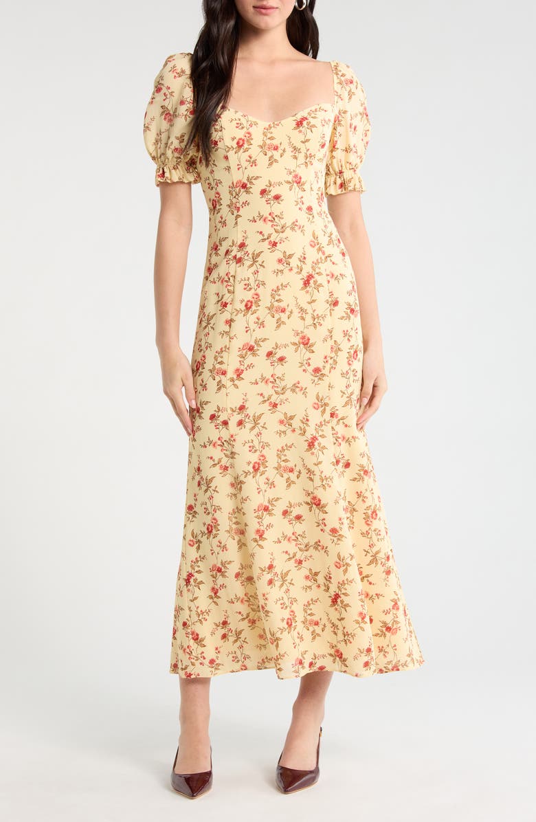 Reformation Gloria Floral Puff Sleeve Dress, Main, color, Wistful