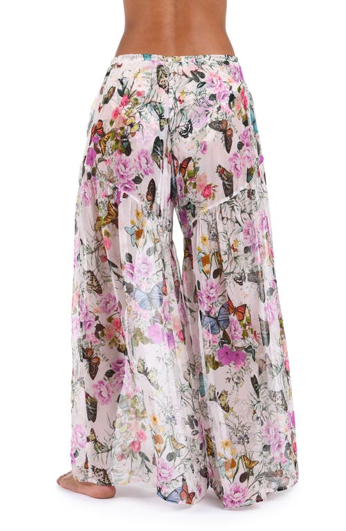 L Agence L'agence Sharon Butterfly Print Wide Leg Cover-up Pants In Ivory