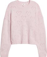 BP. Pointelle Heart Cotton Blend Sweater