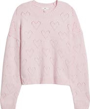 BP. Pointelle Heart Cotton Blend Sweater