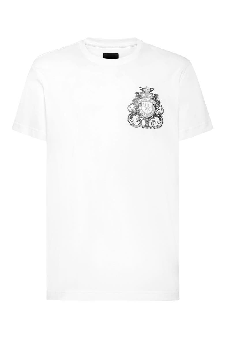 T-Shirt Round Neck Ss Crest Baroque Men, Main, color, white