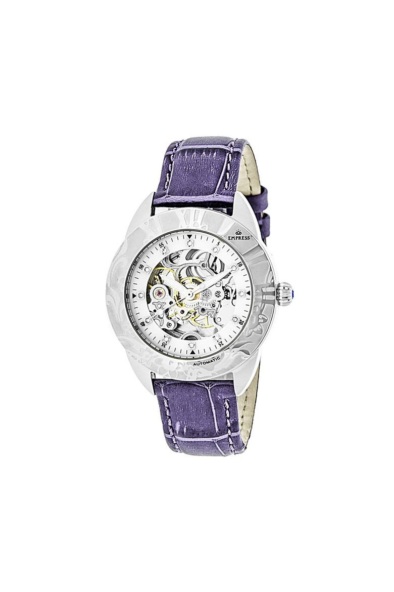 Godiva Automatic MOP Leather-Band Watch, Main, color, Purple