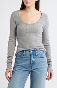 Faherty Paradise Pointelle Organic Cotton Blend Long Sleeve T-Shirt