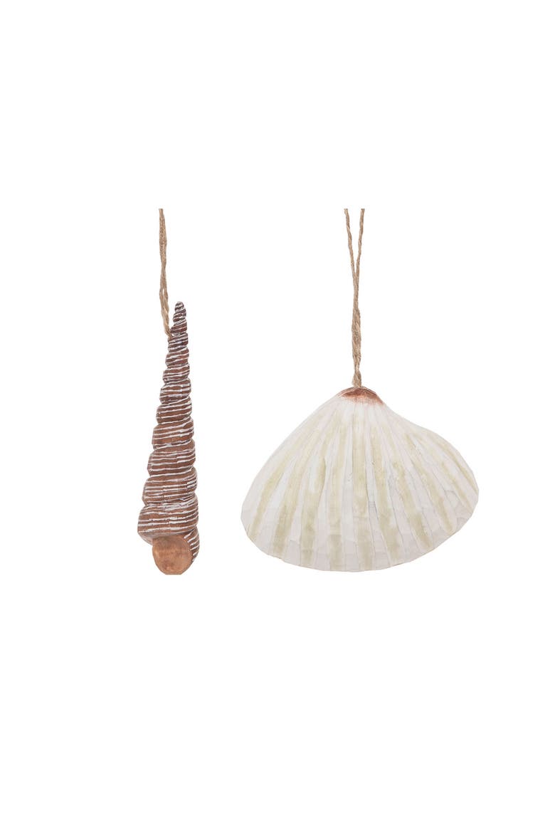 Carved Wood Shell Christmas Tree Ornament Set of 4, Alternate, color, Beige