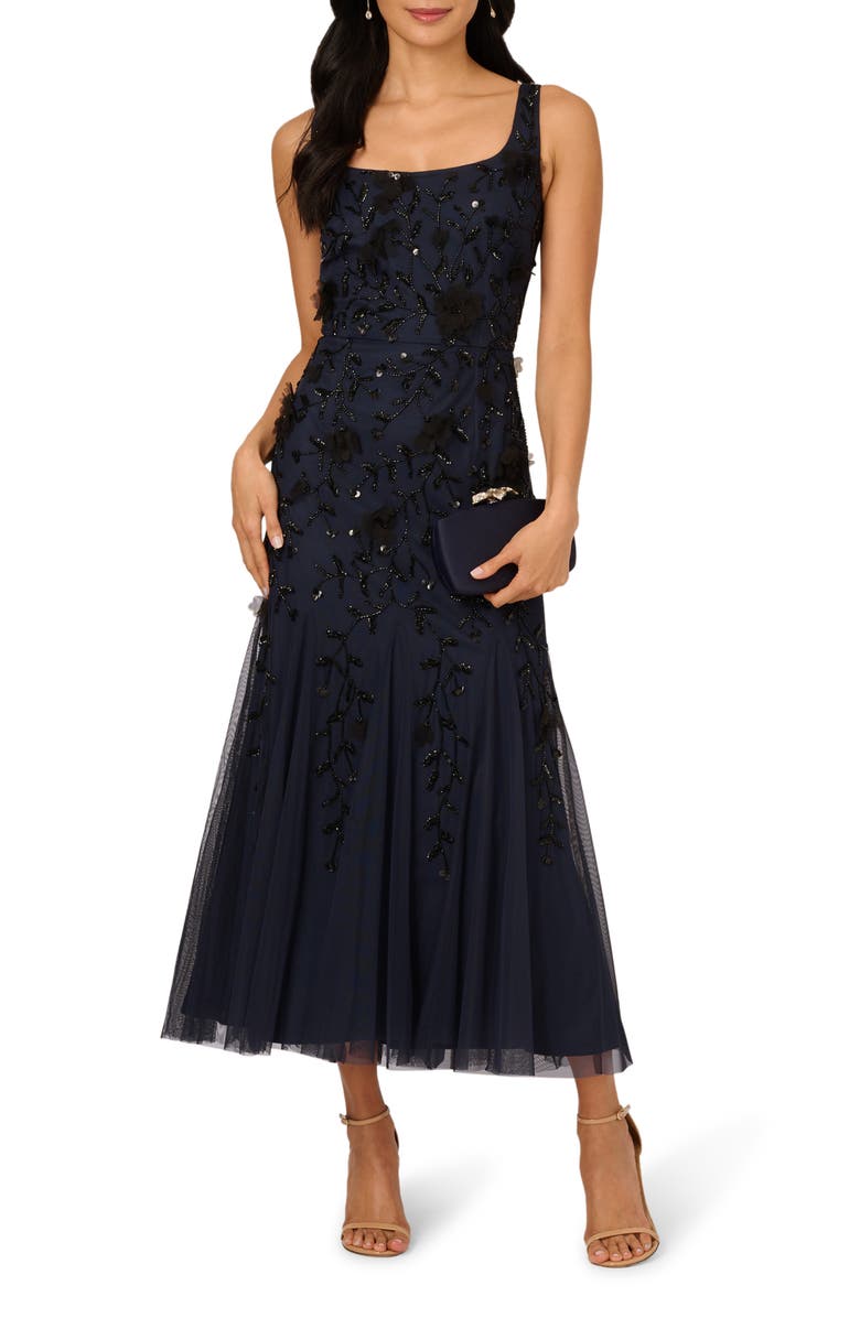 Adrianna Papell Beaded Sleeveless Mermaid Cocktail Dress, Alternate, color, Navy Black