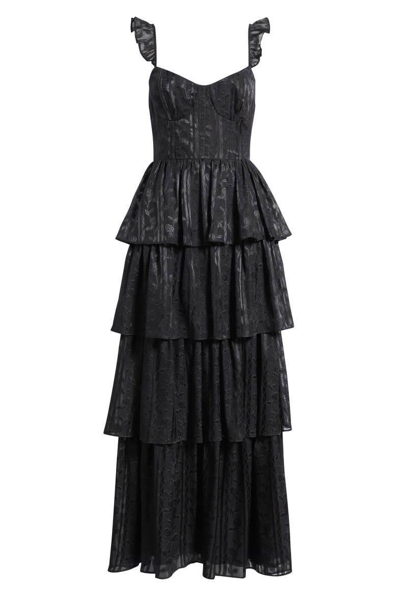Magnolia Tiered Organza Gown, Alternate, color, BLACK