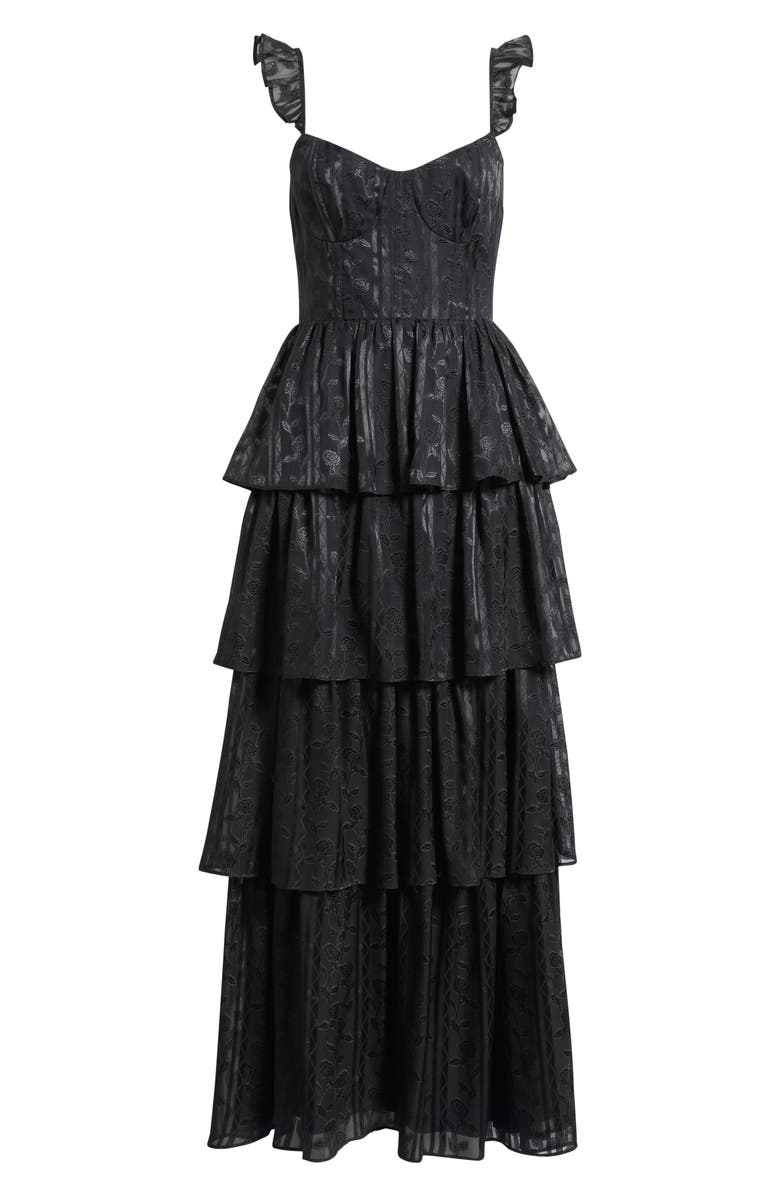 Lulus Magnolia Tiered Organza Gown, Alternate, color, Black