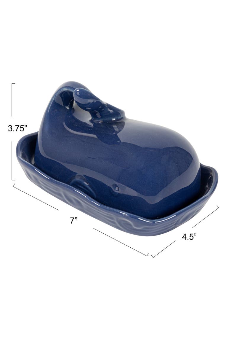 Coastal Stoneware Whale Shaped Butter Dish, Navy Blue, Alternate, color, Blue