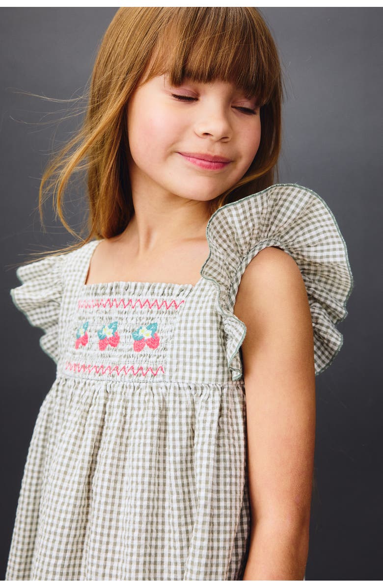 H&M Flutter-sleeved Cotton Dress, Alternate, color, Light Khaki Green/Raspberries