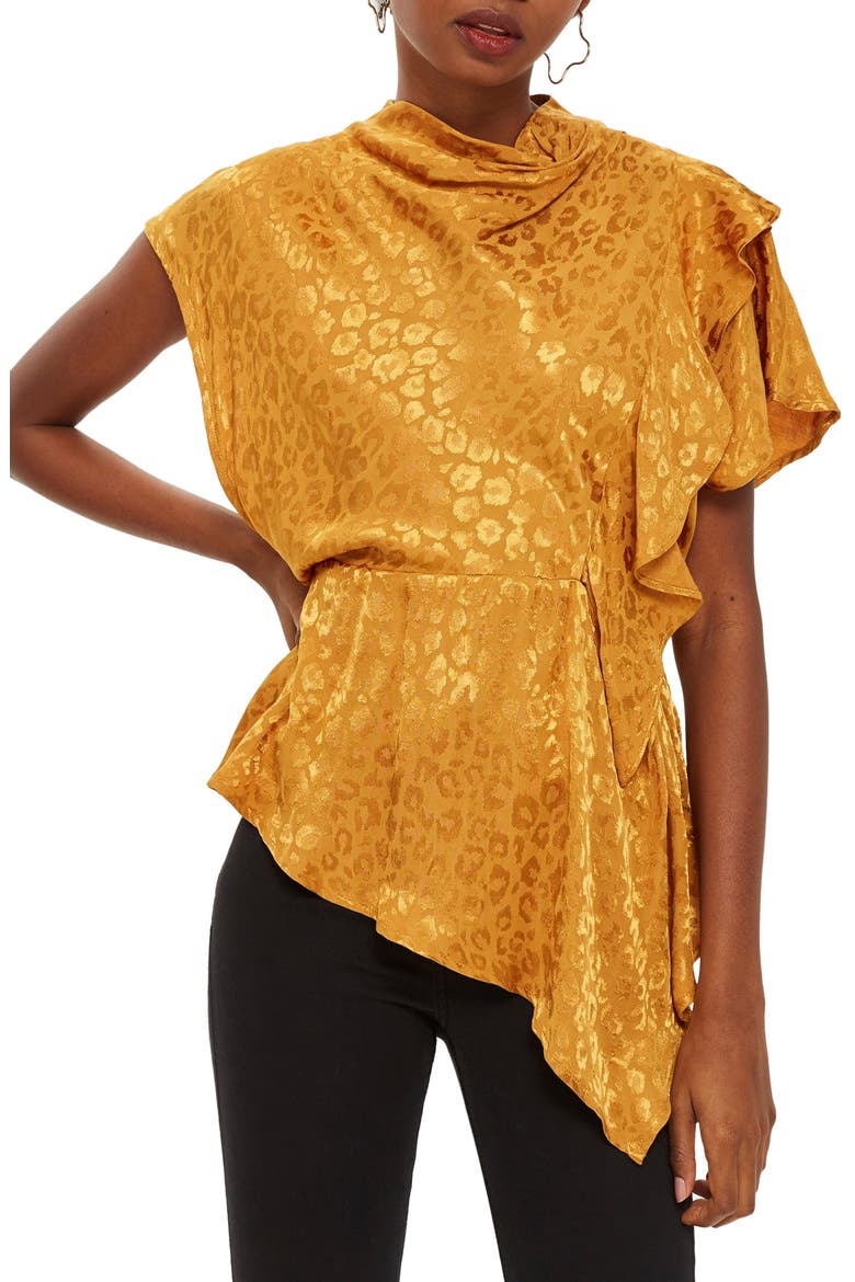 Jacquard Ruffle Blouse, Main, color, MUSTARD