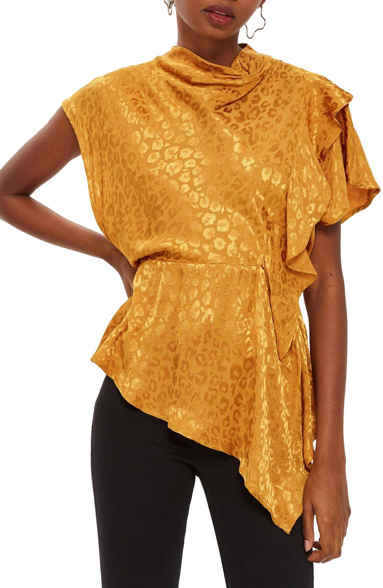 Topshop Jacquard Ruffle Blouse, Main, color, 