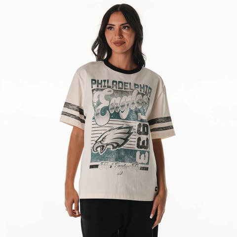 Women's The Wild Collective  Cream Philadelphia Eagles Vintage Drop Shoulder Oversized Boyfriend T-Shirt