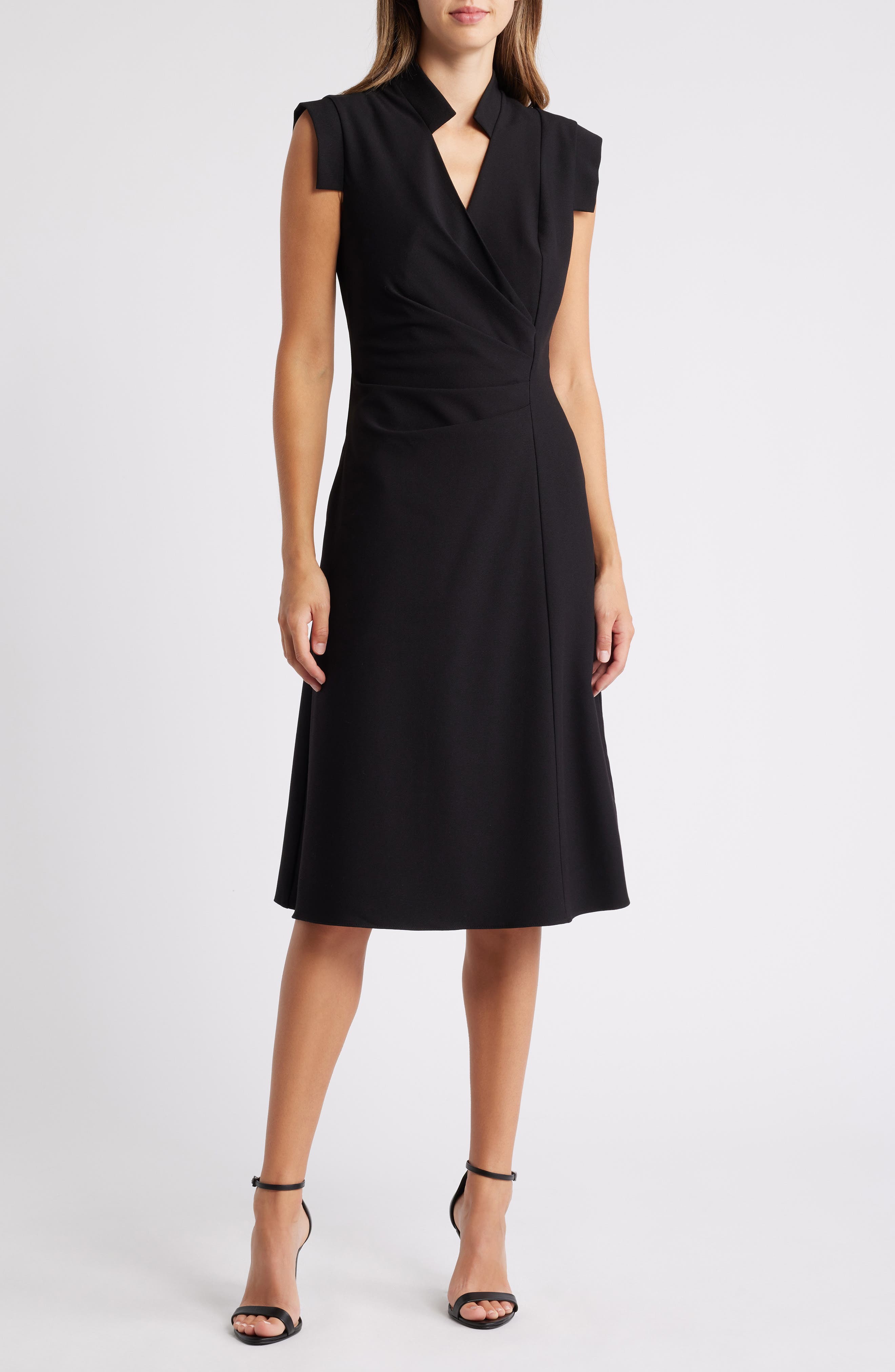Black Halo Bruna Sleeveless Faux-Wrap Dress 