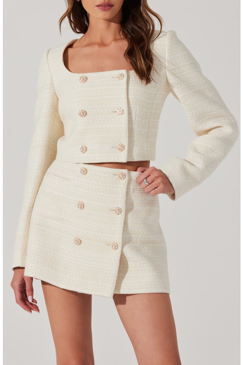 Rosario Wool Blend Tweed Wrap Miniskirt, Alternate, color, CREAM