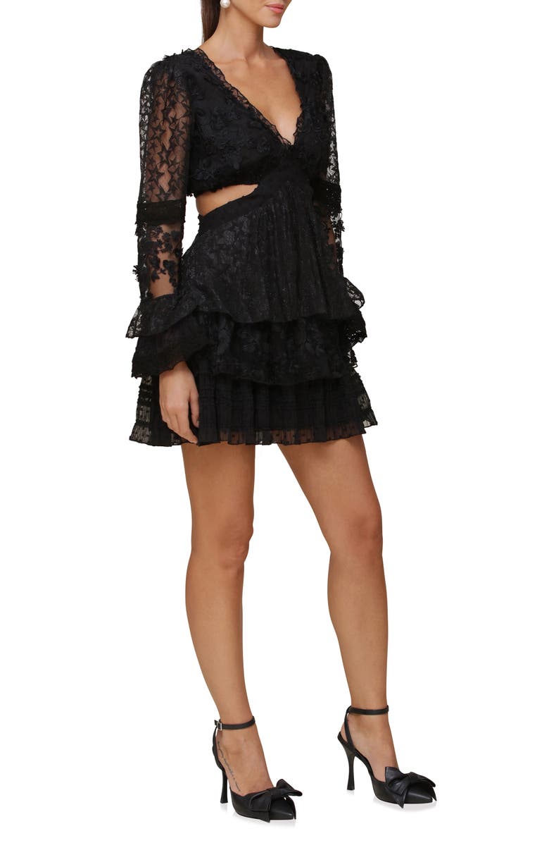 Avec Les Filles Mixed Lace Long Sleeve Tiered Minidress, Alternate, color,