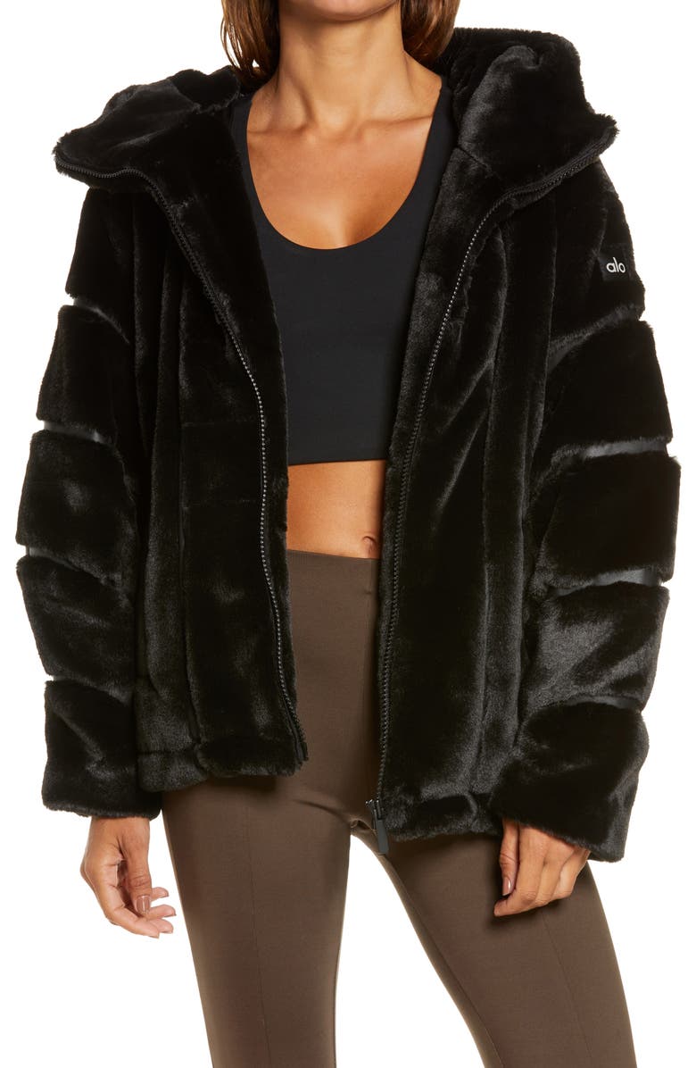 Alo Knock Out Hooded Faux Fur Hooded Jacket, Main, color,