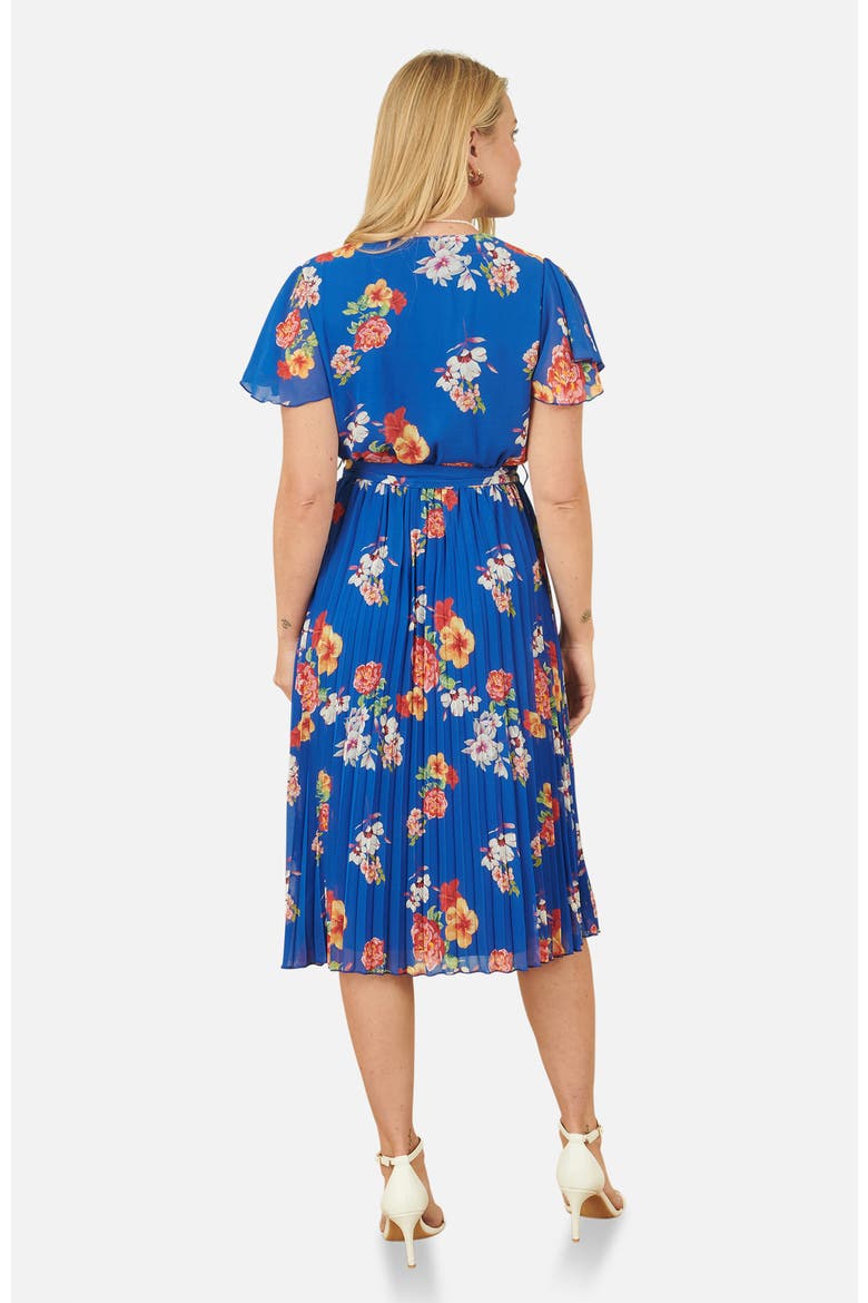 Pleated Floral Tie-Waist Wrap Midi Dress, Alternate, color, Blue