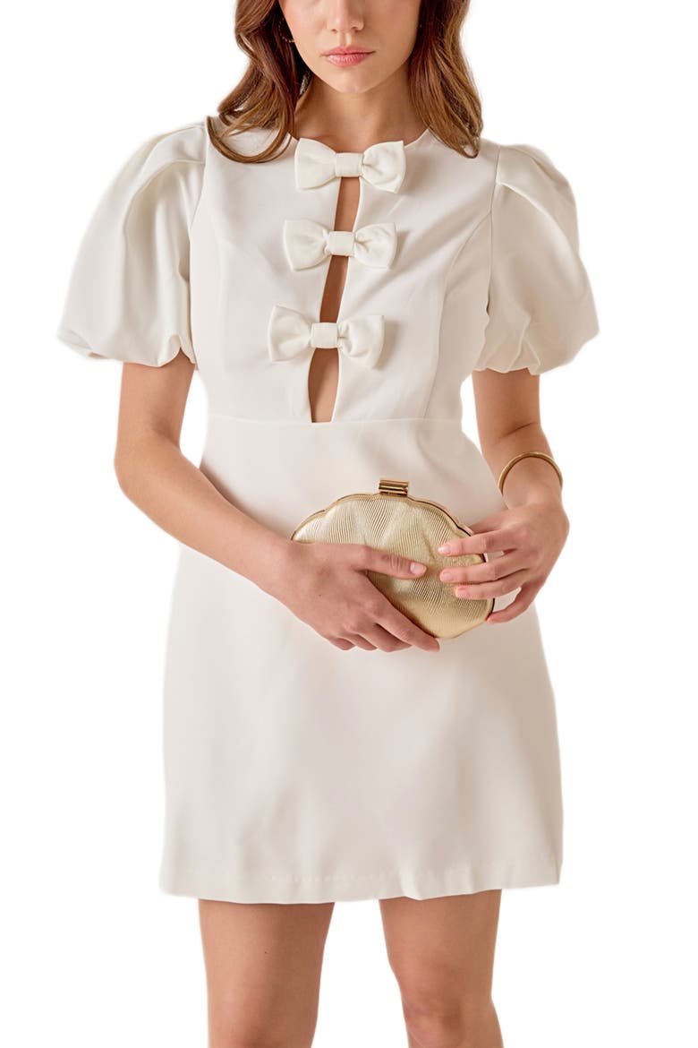 Bow Embellished Minidress, Alternate, color, WHITE