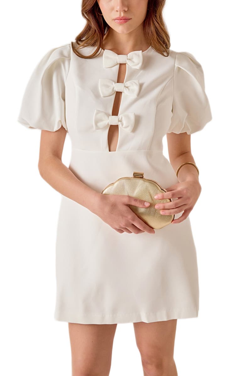 MARSY Bow Embellished Minidress, Alternate, color, White