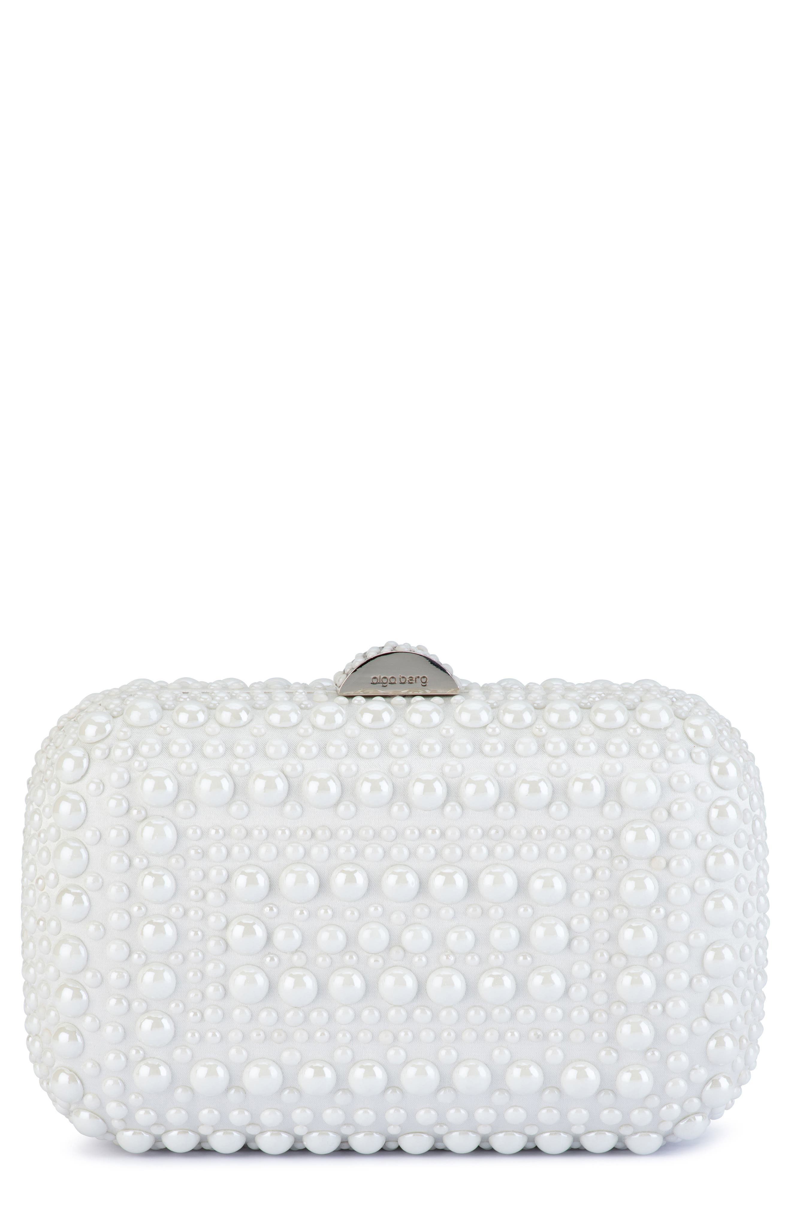 Olga Berg Ari Hotfix Imitation Pearl Clutch, Main, color, 