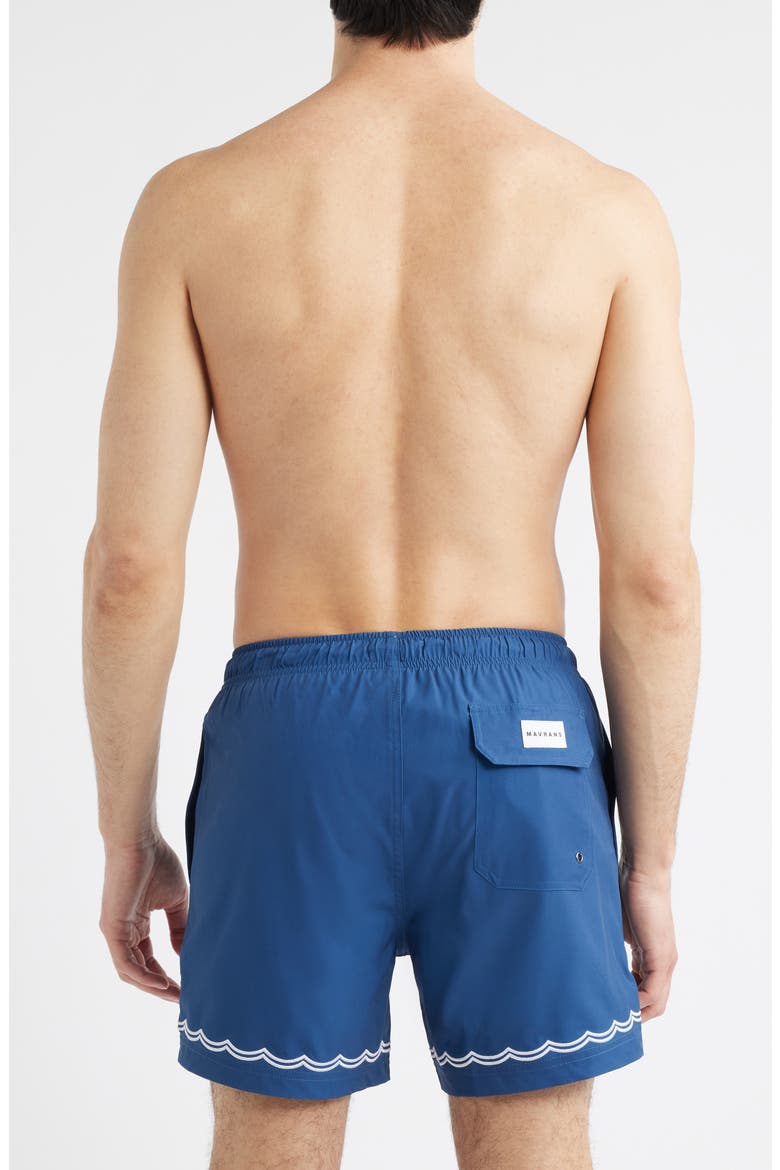 Blue Waves Embroidered Swim Trunks, Alternate, color, BLUE