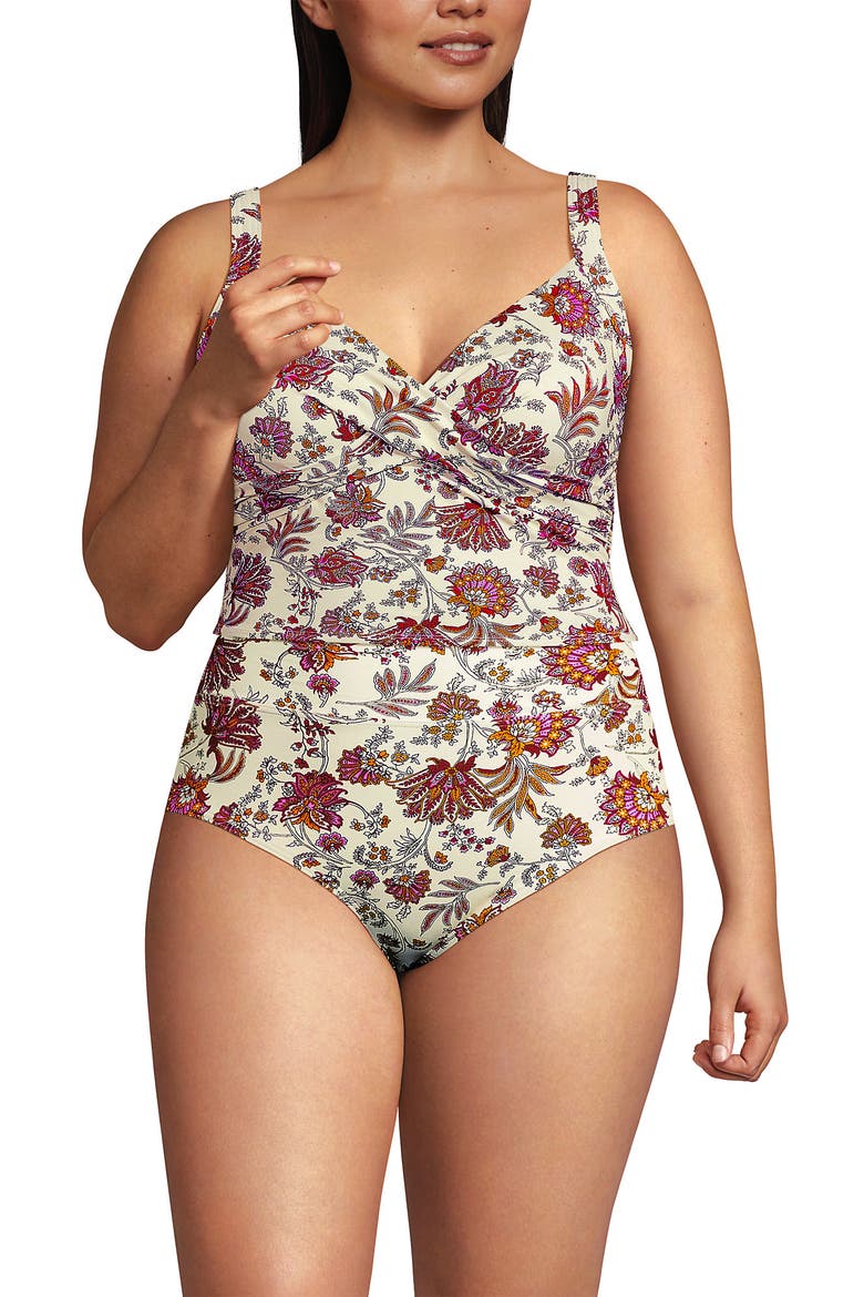 Plus Size Sweetheart Wrap Midkini Top, Main, color, Egret/Poppy Floral