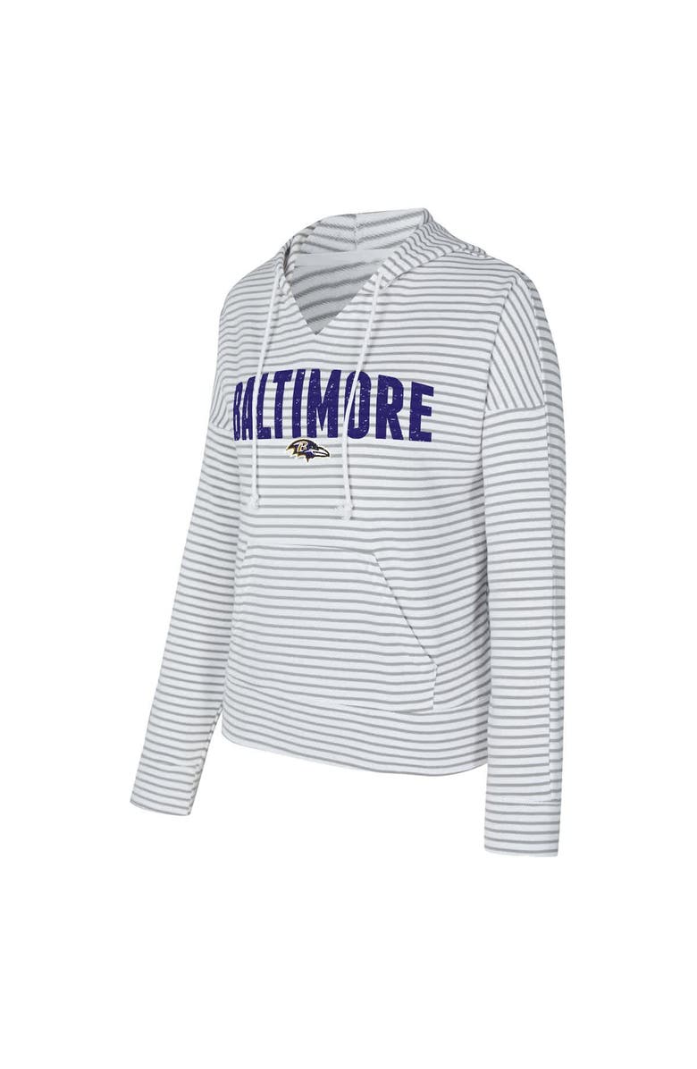 CONCEPTS SPORT Women's Concepts Sport White/Gray Baltimore Ravens Liftoff Striped V-Neck Hoodie, Alternate, color, White