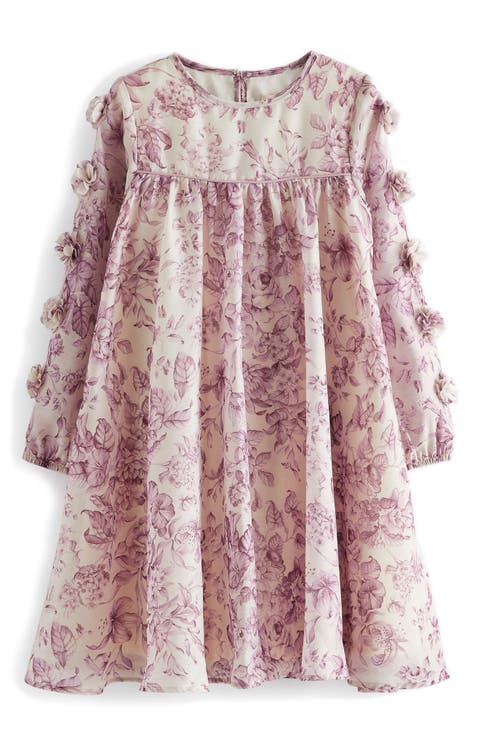Kids' Floral Long Sleeve Organza Dress (Little Kid)