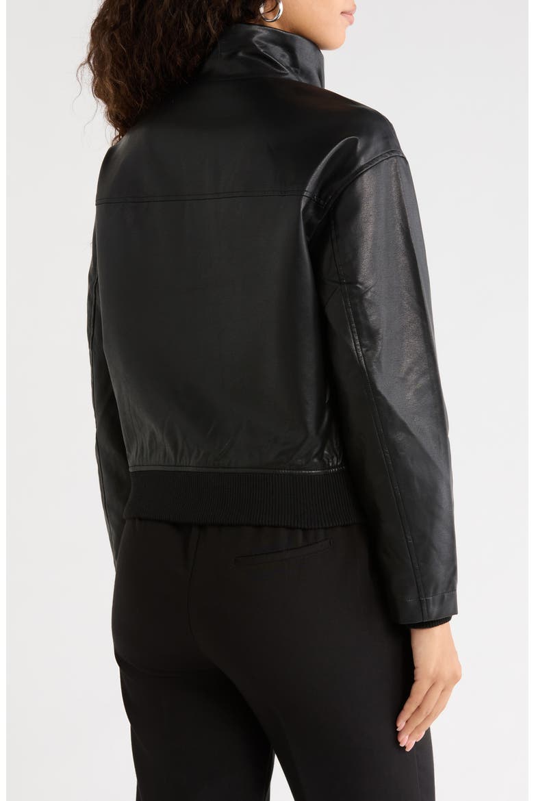 High Neck Faux Leather Bomber Jacket, Alternate, color, RICH BLACK