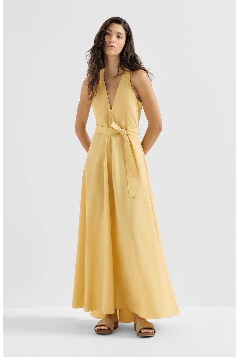 Techno cotton poplin belted dress, Main, color, Zabaione Yellow