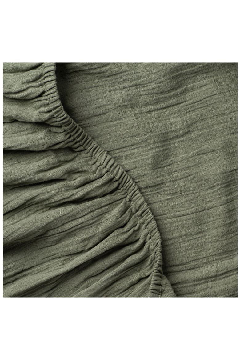 Zen Crinkled Cotton Gauze Fitted Sheet, Alternate, color, MATCHA