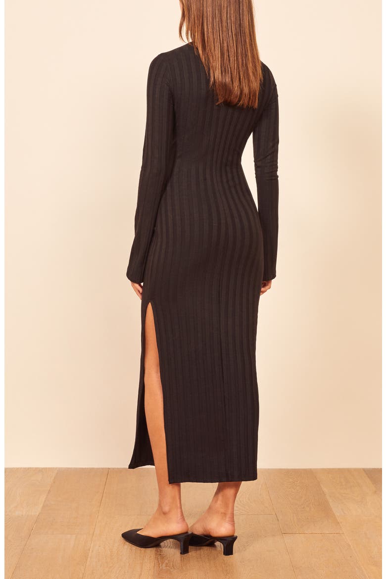 Dillon Ribbed Long Sleeve Midi Dress, Alternate, color, BLACK